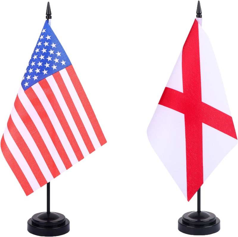 WXTWK 2 Pack USA Alabama Flag Alabama State Desk Flag Set - Mini Small Alabama Table Office Flags with Black 12" Solid Pole Stand Base Classroom Meeting Desktop Decorations - Image 1